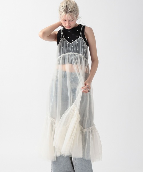 FOREVER 21（フォーエバー トゥエンティーワン）の「【2025SS】チュールキャミワンピース（ワンピース・レディース・グレー/ナチュラル/ブラック・FREE）」の8枚目の写真