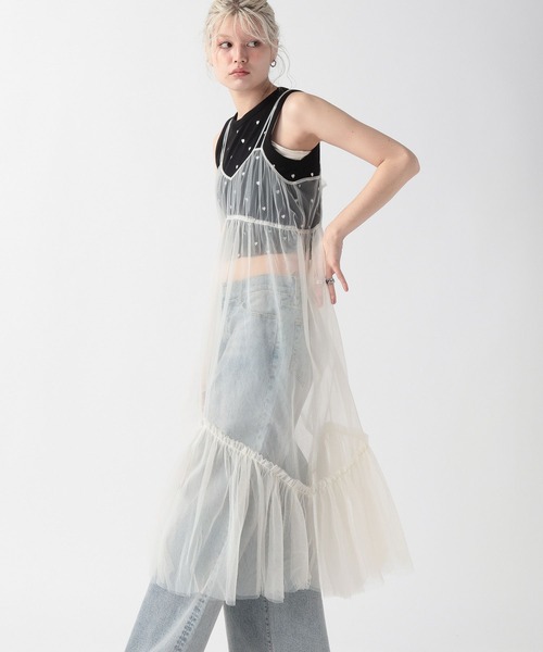 FOREVER 21（フォーエバー トゥエンティーワン）の「【2025SS】チュールキャミワンピース（ワンピース・レディース・グレー/ナチュラル/ブラック・FREE）」の9枚目の写真