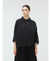 mizuiroind/ミズイロインド　ブラウス　黒　綿100 フリーサイズ mizuiro ind プリーツカラーシャツ（シャツ/ブラウス