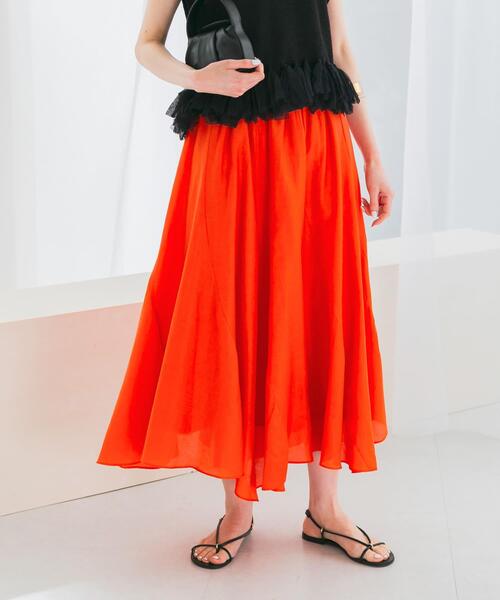 URBAN RESEARCH ROSSO WOMEN(アーバンリサーチ ロッソ)の「コットンシルクヘムデザインギャザースカート(スカート・レディース・ライトブルー/レッド/ダークブラウン・FREE)」の4枚目の写真