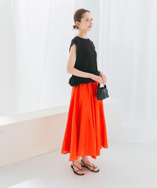 URBAN RESEARCH ROSSO WOMEN(アーバンリサーチ ロッソ)の「コットンシルクヘムデザインギャザースカート(スカート・レディース・ライトブルー/レッド/ダークブラウン・FREE)」の6枚目の写真