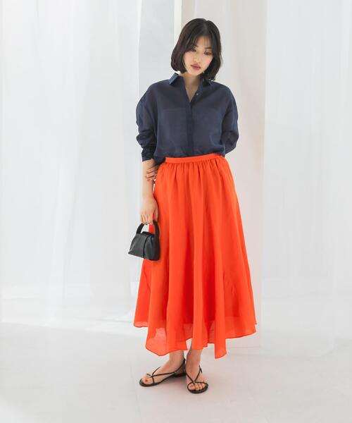 URBAN RESEARCH ROSSO WOMEN(アーバンリサーチ ロッソ)の「コットンシルクヘムデザインギャザースカート(スカート・レディース・ライトブルー/レッド/ダークブラウン・FREE)」の9枚目の写真