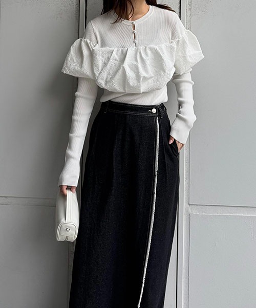 WILLFULLY(ウィルフリー)の「2way wrap tapered denim pants(デニムパンツ・レディース・ブラック/ブルー・S/M)」の7枚目の写真