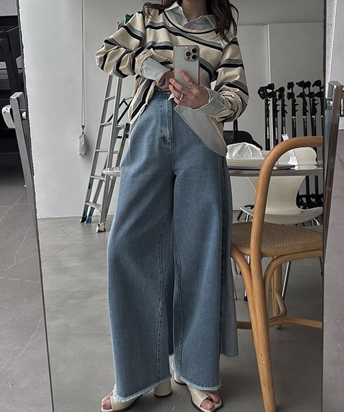 WILLFULLY(ウィルフリー)の「2way wrap tapered denim pants(デニムパンツ・レディース・ブラック/ブルー・S/M)」の11枚目の写真