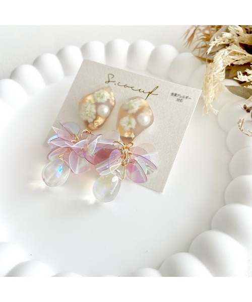 tone(トーン)の「【S.coeuf】【S.coeuf】金属アレルギー対応ピアス マット鉱石×スパンコールと雫(MA)(ピアス(両耳用)・レディース・ピンク・FREE)」の2枚目の写真