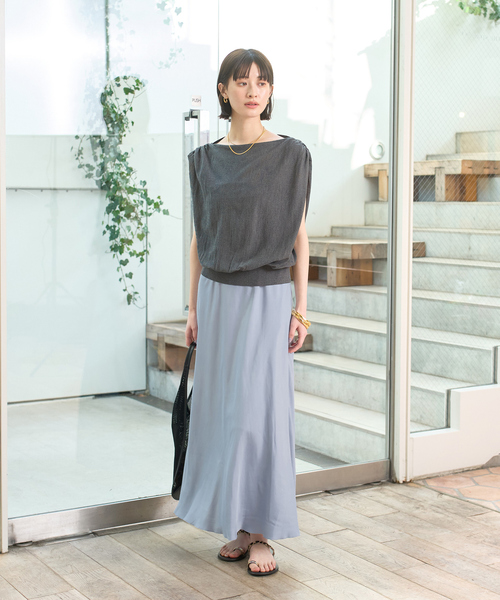 Rouge vif（ルージュヴィフ）の「ヴィンテージライクキュプラバイヤスロングスカート（スカート・レディース・サックスブルー/スミクロ/グレイッシュベージュ・38/36）」の17枚目の写真