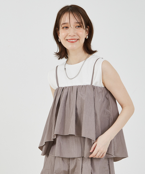 abahouse mavie（アバハウスマヴィ）の「【セットアップ対応】シャイニータフタビスチェ/春服/夏服（キャミソール・レディース・ブラウン/ブラック/グレー・フリー）」の6枚目の写真