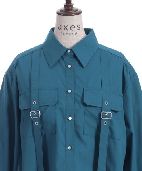 axes femme（アクシーズファム）の「ハトメ使いショートシャツ（シャツ/ブラウス・レディース・グレー/ブルーグリーン/ブラック・FREE）」の8枚目の写真