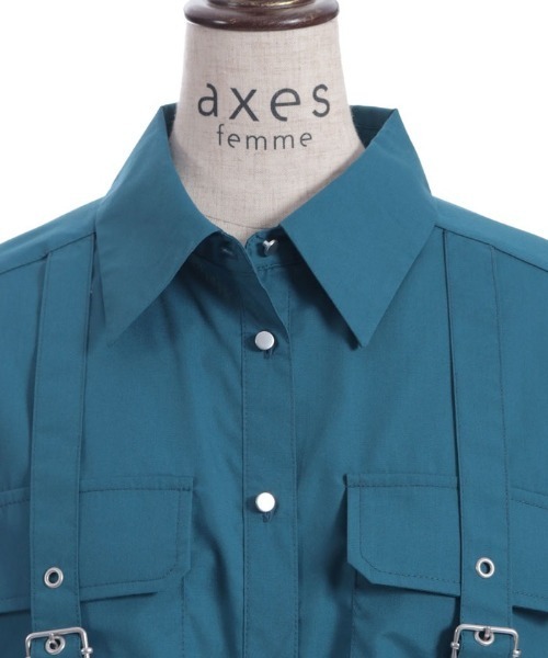 axes femme（アクシーズファム）の「ハトメ使いショートシャツ（シャツ/ブラウス・レディース・グレー/ブルーグリーン/ブラック・FREE）」の10枚目の写真