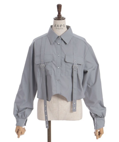 axes femme（アクシーズファム）の「ハトメ使いショートシャツ（シャツ/ブラウス・レディース・グレー/ブルーグリーン/ブラック・FREE）」の16枚目の写真