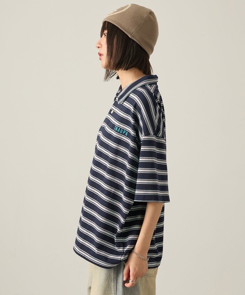 Snap club（スナップクラブ）の「【Snap club】ビッグシルエット ロゴ刺繍 ボーダー半袖ラガーポロシャツ（Tシャツ/カットソー・レディース・ネイビー/ブラック/ブルーグレー/ワイン・M/L）」の20枚目の写真