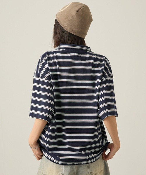 Snap club（スナップクラブ）の「【Snap club】ビッグシルエット ロゴ刺繍 ボーダー半袖ラガーポロシャツ（Tシャツ/カットソー・レディース・ネイビー/ブラック/ブルーグレー/ワイン・M/L）」の21枚目の写真