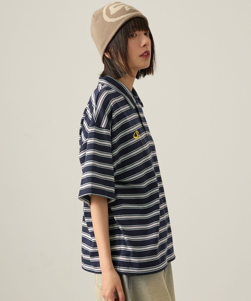 Snap club（スナップクラブ）の「【Snap club】ビッグシルエット ロゴ刺繍 ボーダー半袖ラガーポロシャツ（Tシャツ/カットソー・レディース・ネイビー/ブラック/ブルーグレー/ワイン・M/L）」の22枚目の写真