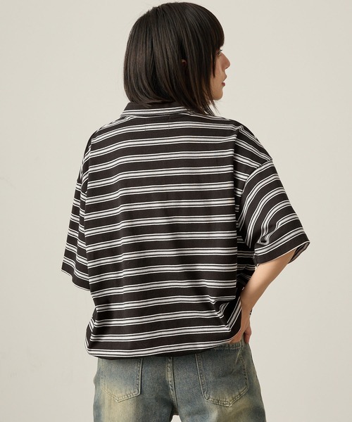 Snap club（スナップクラブ）の「【Snap club】ビッグシルエット ロゴ刺繍 ボーダー半袖ラガーポロシャツ（Tシャツ/カットソー・レディース・ネイビー/ブラック/ブルーグレー/ワイン・M/L）」の10枚目の写真