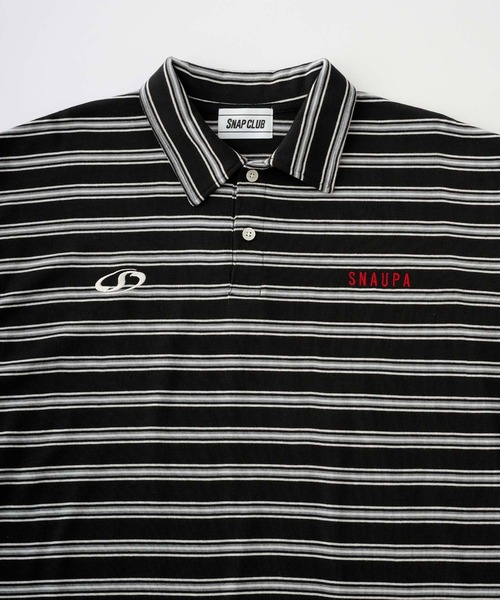 Snap club】ビッグシルエット ロゴ刺繍 ボーダー半袖ラガーポロシャツ