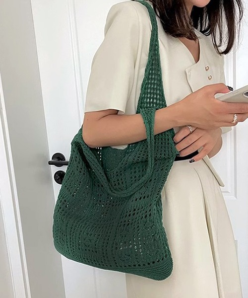 WESTSEA(ウエストシー)の「クロシェトートバッグ A4サイズ収納可 / かぎ針編みバッグ(トートバッグ・レディース・ピンク/グリーン/アイボリー・FREE)」の11枚目の写真