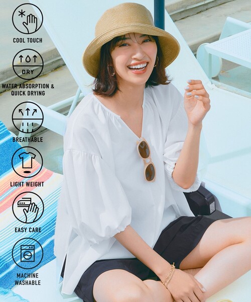 通気性/接触冷感】BREEZEMOVE ボリュームブラウス（シャツ
