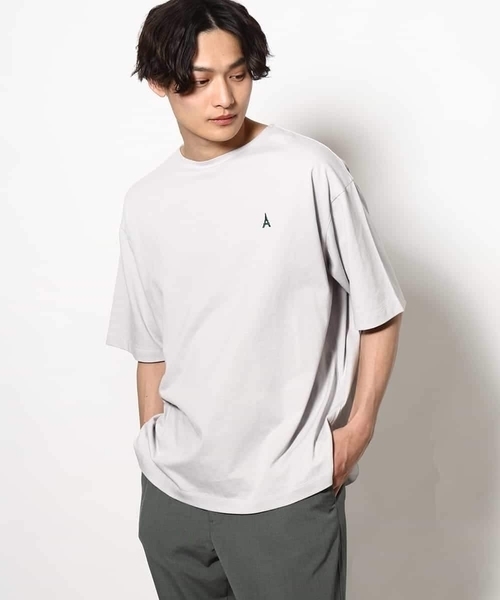 a.v.v（アーヴェヴェ）の「【接触冷感】エッフェル塔刺繍ボートネックTシャツ（Tシャツ/カットソー・メンズ・ネイビー/ライトグレー/ホワイト・48/46/50）」の2枚目の写真