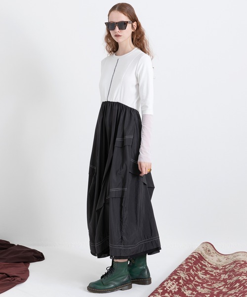 AULA AILA（アウラアイラ）の「ウエストスイッチングワンピース（ワンピース・レディース・ブラック/オフホワイト/ブルー・0）」の15枚目の写真