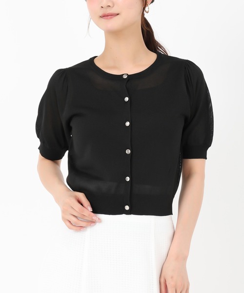 MISCH MASCH（ミッシュマッシュ）の「2025新作 シアークルーネック半袖カーディガン（カーディガン/ボレロ・レディース・ピンク/ホワイト/グレー/ブラック/ライトブルー・ﾌﾘ-）」の3枚目の写真