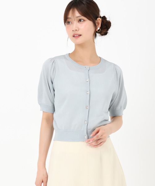 MISCH MASCH（ミッシュマッシュ）の「2025新作 シアークルーネック半袖カーディガン（カーディガン/ボレロ・レディース・ピンク/ホワイト/グレー/ブラック/ライトブルー・ﾌﾘ-）」の6枚目の写真