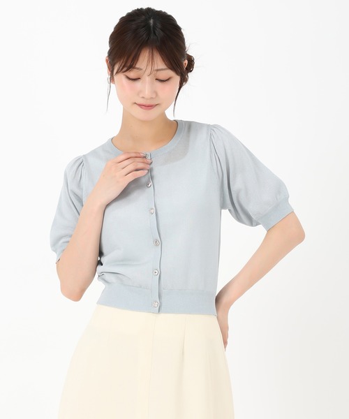 MISCH MASCH（ミッシュマッシュ）の「2025新作 シアークルーネック半袖カーディガン（カーディガン/ボレロ・レディース・ピンク/ホワイト/グレー/ブラック/ライトブルー・ﾌﾘ-）」の8枚目の写真