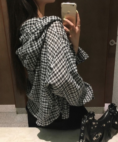 BEIDELLI（ベイデリー）の「[MADE] フード付きサマーチェックシャツ（シャツ/ブラウス・レディース・ブラウン/ネイビー/ブラック・FREE）」の17枚目の写真