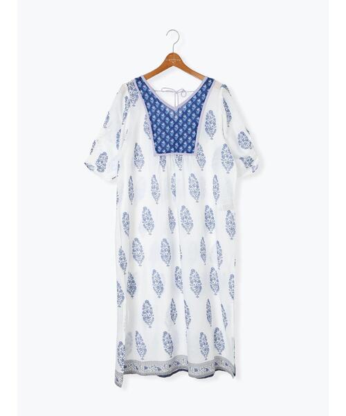 Lugnoncure（ルノンキュール）の「【INDIA made】花柄プリントワンピース（ワンピース・レディース・オフホワイト/ネイビー/グリーン・F）」の11枚目の写真