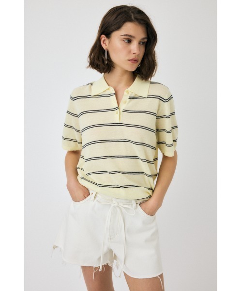 MOUSSY（マウジー）の「MESH KNIT LOOSE ポロシャツ（ニット/セーター・レディース・マジェンタ/ライトイエロー/ダークネイビー・FREE）」の3枚目の写真