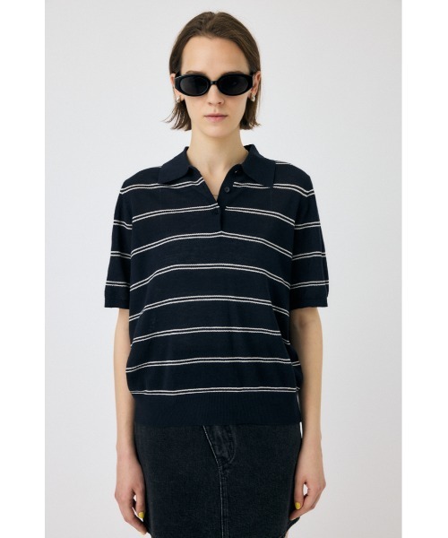 MOUSSY（マウジー）の「MESH KNIT LOOSE ポロシャツ（ニット/セーター・レディース・マジェンタ/ライトイエロー/ダークネイビー・FREE）」の2枚目の写真