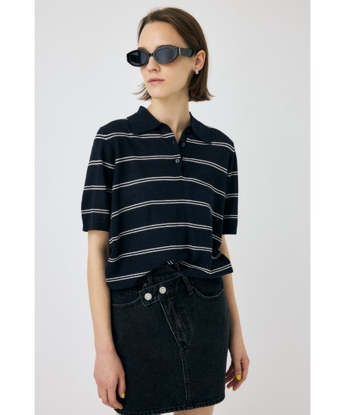 MOUSSY（マウジー）の「MESH KNIT LOOSE ポロシャツ（ニット/セーター・レディース・マジェンタ/ライトイエロー/ダークネイビー・FREE）」の13枚目の写真