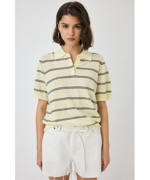 MOUSSY（マウジー）の「MESH KNIT LOOSE ポロシャツ（ニット/セーター・レディース・マジェンタ/ライトイエロー/ダークネイビー・FREE）」の6枚目の写真