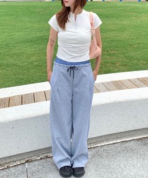 ウエストギンガムチェックレイヤードワイドスウェットパンツ