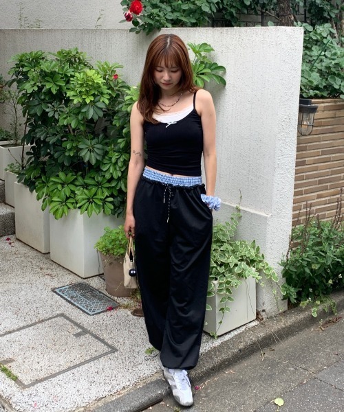 Teem Store(チームストア)の「ウエストギンガムチェックレイヤードワイドスウェットパンツ(スウェットパンツ・レディース・グレー/ブラック/ネイビー・M/L)」の14枚目の写真