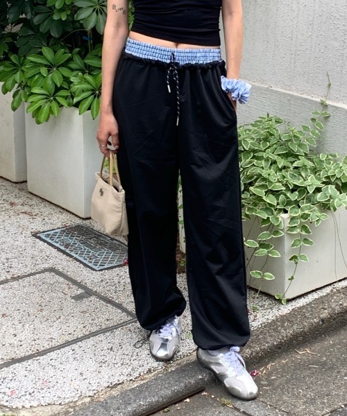 Teem Store(チームストア)の「ウエストギンガムチェックレイヤードワイドスウェットパンツ(スウェットパンツ・レディース・グレー/ブラック/ネイビー・M/L)」の11枚目の写真
