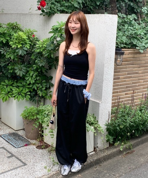 Teem Store(チームストア)の「ウエストギンガムチェックレイヤードワイドスウェットパンツ(スウェットパンツ・レディース・グレー/ブラック/ネイビー・M/L)」の20枚目の写真