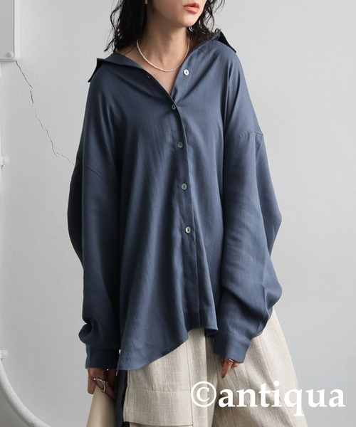 antiqua（アンティカ）の「リネンライクシャツ（シャツ/ブラウス・レディース・ブルー系その他/ホワイト/ベージュ/ブラック・ONESIZE）」の4枚目の写真