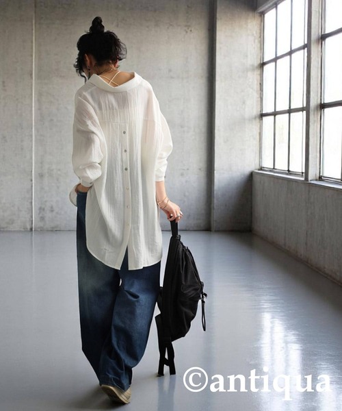 antiqua（アンティカ）の「リネンライクシャツ（シャツ/ブラウス・レディース・ブルー系その他/ホワイト/ベージュ/ブラック・ONESIZE）」の16枚目の写真