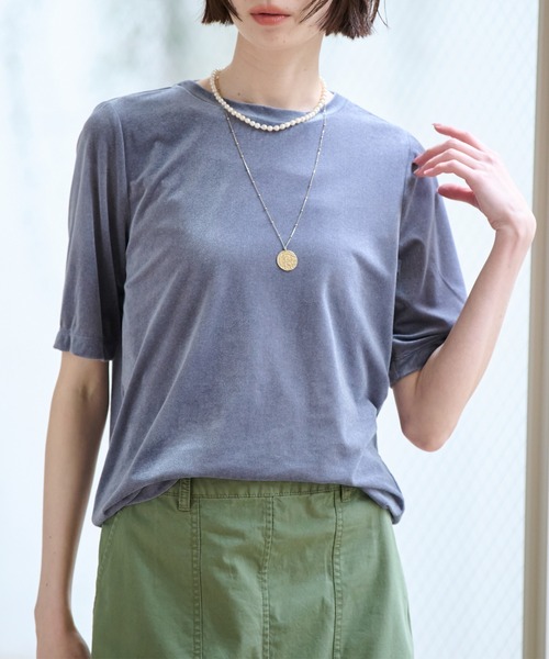 MICA&DEAL(マイカ&ディール)の「【MICA&DEAL/マイカアンドディール】ベロアTEE / シアーベロア / Tシャツ【WEB限定】(Tシャツ/カットソー・レディース・グレイッシュベージュ/オフホワイト/ブルー・フリー)」の3枚目の写真