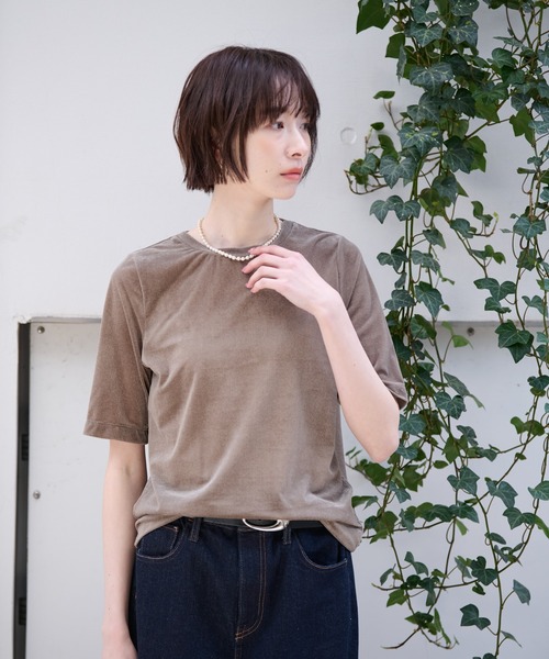 MICA&DEAL(マイカ&ディール)の「【MICA&DEAL/マイカアンドディール】ベロアTEE / シアーベロア / Tシャツ【WEB限定】(Tシャツ/カットソー・レディース・グレイッシュベージュ/オフホワイト/ブルー・フリー)」の16枚目の写真