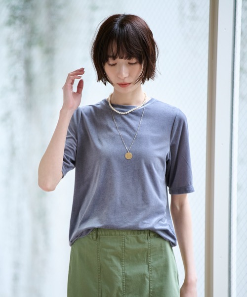 MICA&DEAL(マイカ&ディール)の「【MICA&DEAL/マイカアンドディール】ベロアTEE / シアーベロア / Tシャツ【WEB限定】(Tシャツ/カットソー・レディース・グレイッシュベージュ/オフホワイト/ブルー・フリー)」の12枚目の写真