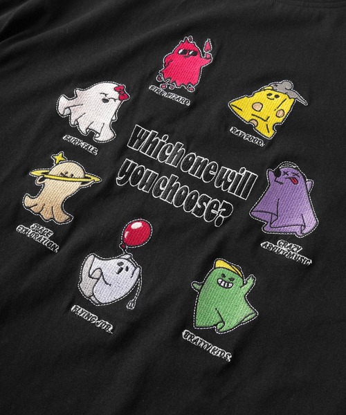 make a ray!（メイク ア レイ！）の「【82】カラフルゴースト 刺繍Tシャツ/メンズ/レディース（Tシャツ/カットソー・レディース・ブラック/ホワイト・M/L）」の10枚目の写真