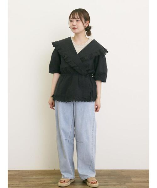 Samansa Mos2（サマンサ モスモス）の「エッジレーステレコノースリ（Tシャツ/カットソー・レディース・ベージュ/チャコールグレー/オフホワイト・F）」の6枚目の写真