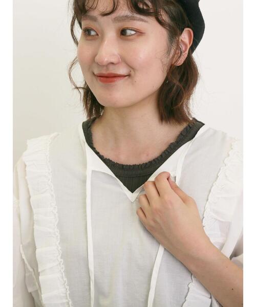 Samansa Mos2（サマンサ モスモス）の「エッジレーステレコノースリ（Tシャツ/カットソー・レディース・ベージュ/チャコールグレー/オフホワイト・F）」の7枚目の写真