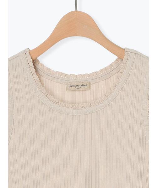 Samansa Mos2（サマンサ モスモス）の「エッジレーステレコノースリ（Tシャツ/カットソー・レディース・ベージュ/チャコールグレー/オフホワイト・F）」の11枚目の写真