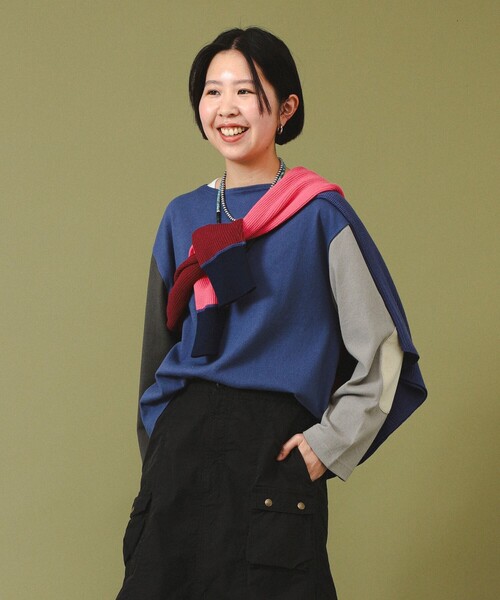 ビームスボーイ　長袖トップス　エルボーパッチ　レディース　紫色　F エルボー パッチ バスク ロングスリーブ（Tシャツ/カットソー