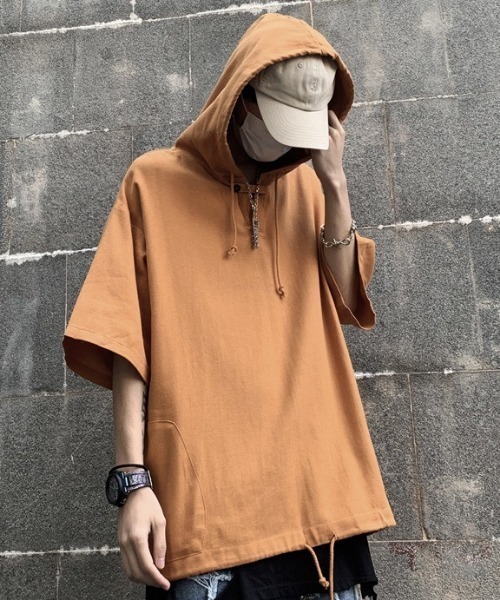 MGV（エムジーヴィー）の「ハーフジップ半袖フーディ（パーカー・メンズ・ブラウン/ブラック・MEDIUM/LARGE/X-LARGE）」の2枚目の写真