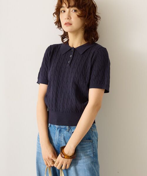 AMERICAN HOLIC（アメリカンホリック）の「アソートニットポロシャツ（ポロシャツ・レディース・その他7/ネイビー/オフホワイト・L/M）」の4枚目の写真