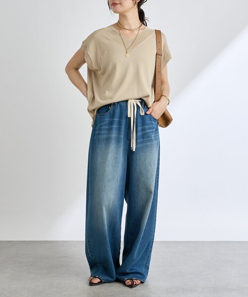 リヴドロワ　【ひんやりタッチ.セットアップ可】レーヨン混バックテールニット ひんやりタッチ・セットアップ対応可】レーヨン混バックテールニット