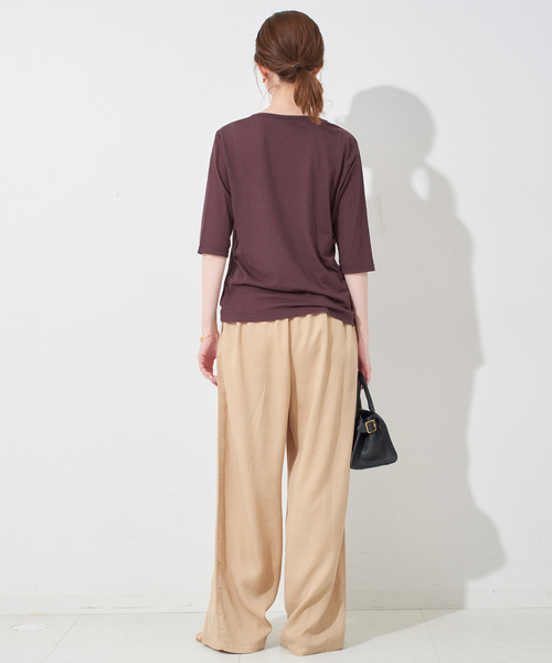 SLOBE IENA（スローブイエナ）の「《追加》シアー天竺5分袖Tシャツ（Tシャツ/カットソー・レディース・ブラウン/ネイビー/カーキ/その他4・FREE）」の8枚目の写真